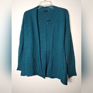 TALBOTS Women's Size Large Petite Teal Open Front Cardigan Sweater With Pockets